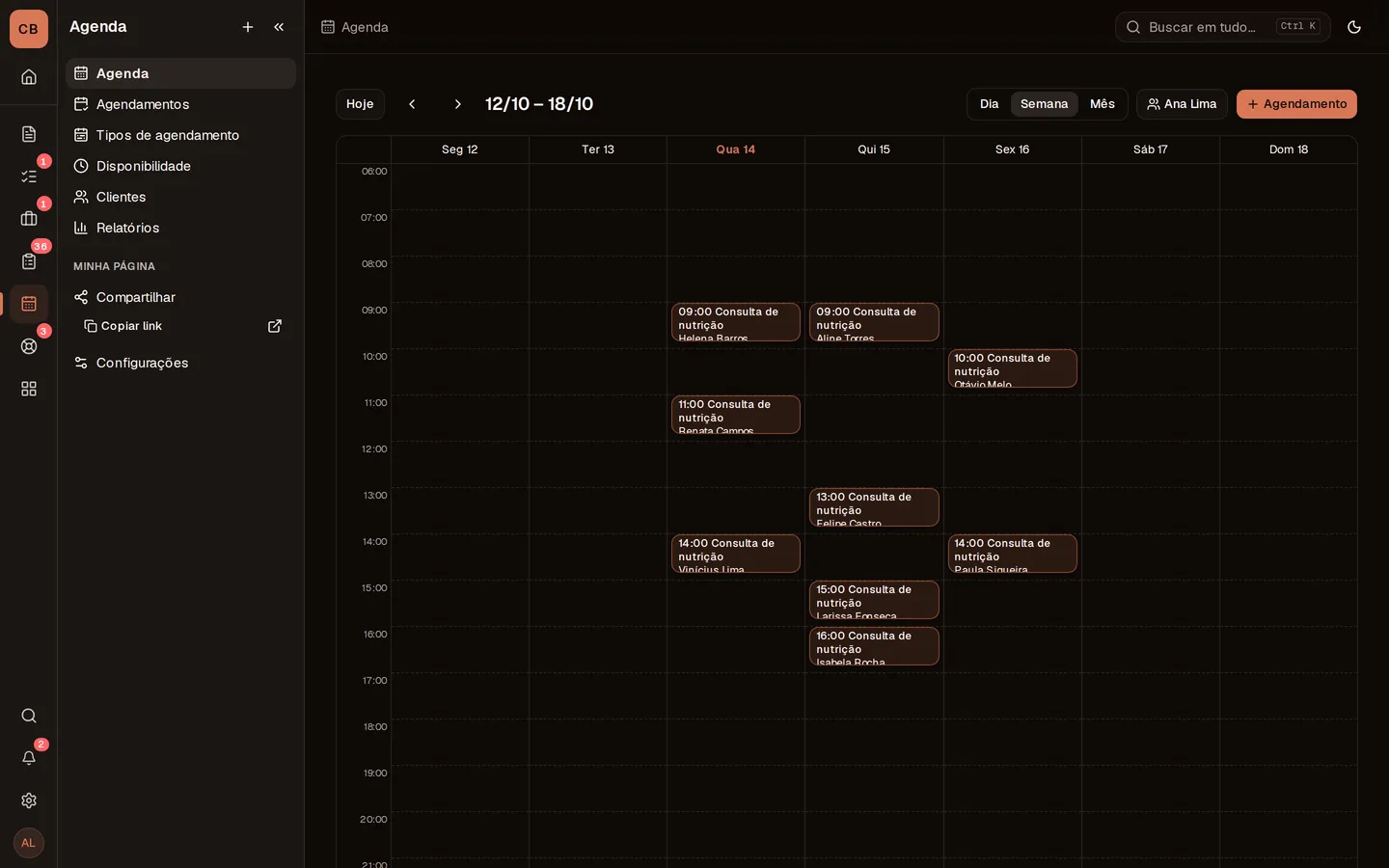 Agenda da equipe na semana